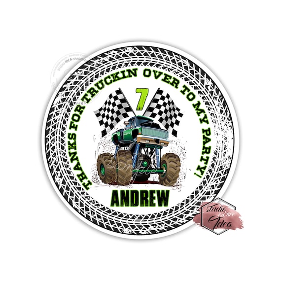 Monster Truck Party Printable Custom Thank you Tag-DIY Digital File-Monster Truck Birthday 2.5" Tags-You Print Il_570xn