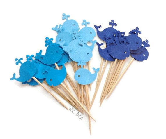 Mixed Blue Baby Whale Cupcake Toppers, Food Picks-Set of 12pcs, 24pcs Il_570xn
