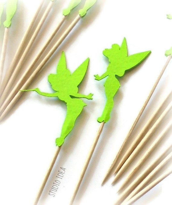24 Green Tinkerbell Food Picks, Cupcake Toppers - Set of 24 pcs - or Choose Your Colors Il_570xn