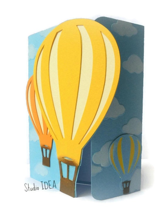 10 Hotair Balloon Invitations-Handmade Hot air Balloon Card- Invitation - Set of 10pcs Il_570xn