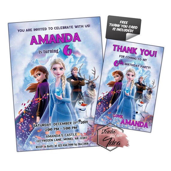 FROZEN 2 Birthday Party Printable Invitation with FREE Thank you Card-Digital File-Custom Disney Princess Printable Invitation-Elsa and Anna Il_570xn