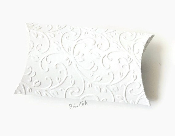 12 White Elegant Vineyard Embossed Pillow Boxes-Candy Box, Favor Box, Gift Box-Choose Your Colors-Set of 12pcs Il_570xn