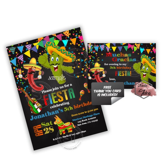 Custom Fiesta Party-Colorful Fiesta Birthday Printable Invitation- FREE Thank you Matching Tag is included-Digital file-You Print Il_570xn
