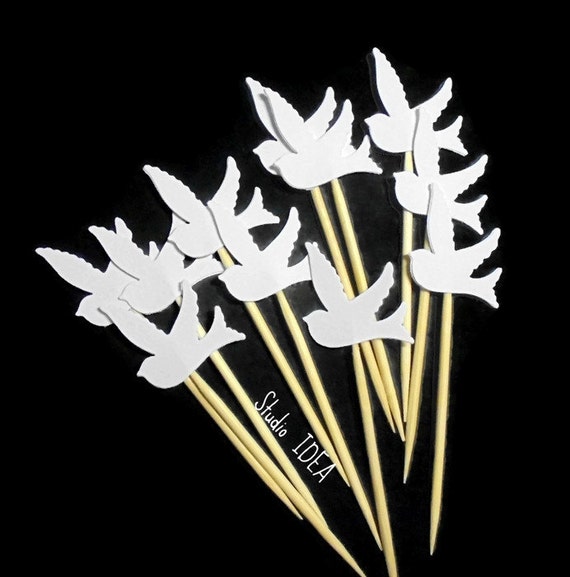 24 White Dove Cupcake Toppers, Food Picks-or Choose Your Colors-Set of 24 pcs Il_570xn