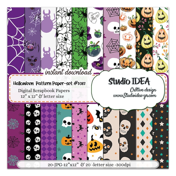Halloween Patterns Digital Scrapbooking Paper-set 1081- 12"x12" & Letter Size -300dpi-Digital Design Paper-INSTANT DOWNLOAD Il_570xn