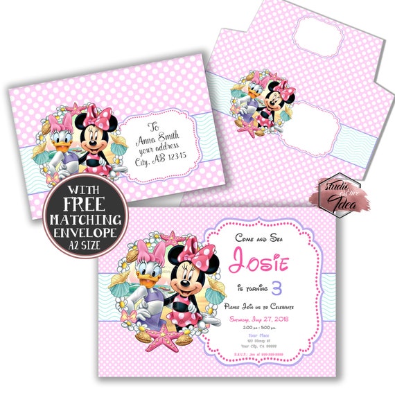 Minnie and Daisy Printable A2 size Invitation with FREE matching envelope -Minnie & Daisy Summer Printable A2 Invite with printable envelope Il_570xn