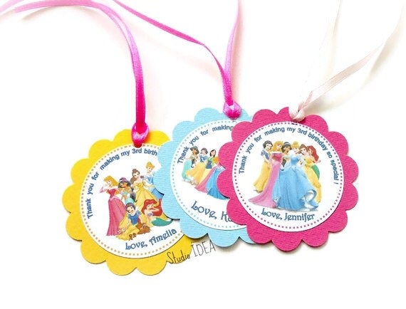 Customized Princesses Thank you Scallop Tags with or without Ribbon-Personalized Princess Tags- Sets of 12pcs, 24pcs Il_570xn