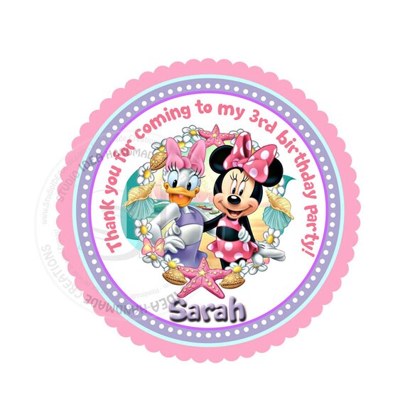 Minnie & Daisy Custom PRINTABLE Thank you 2.5" Tags- Stickers - Summer Scallop Tags- Personalized Disney Thank you Tags- Digital File Il_570xn