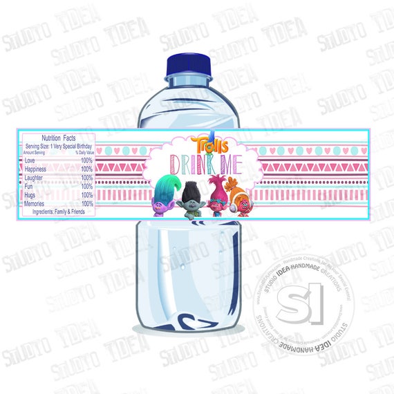 INSTANT DOWNLOAD-Trolls Printable Water Bottle Labels-Tags, DIY (You Print) Water Bottle Label ...