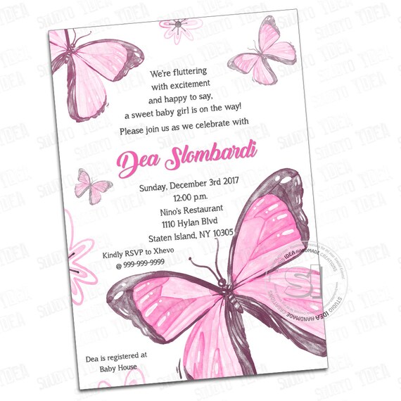 Customized Printable Butterflies Invitation-Baby Shower Printable Invitation - DIY Printable 5"x7" or 4"x6"- YOU PRINT-Digital file Il_570xn