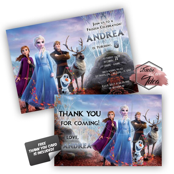 FROZEN 2 Birthday Party Printable Invitation with FREE Thank you Card-Digital File-Custom Disney Princess Printable Invitation-Elsa and Anna Il_570xn