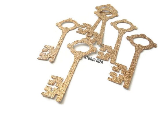 Champagne Gold Glitter Vintage Key 2.5" Cut-outs, Embellishments - or Choose Your Colors-Set of 40pcs, 80pcs Il_570xn