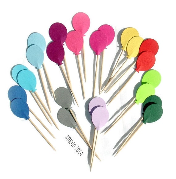 Mixed Colorful Balloon double sided Cupcake Toppers, Food Picks-Set of 24 pcs Il_570xn