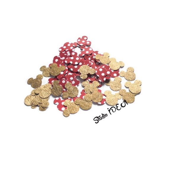 Minnie Head Confetti- Mixed Red -White polka dots and Gold Mickey Head 1" Confetti, Cut outs - Set of 60pcs, 120pcs Il_570xn