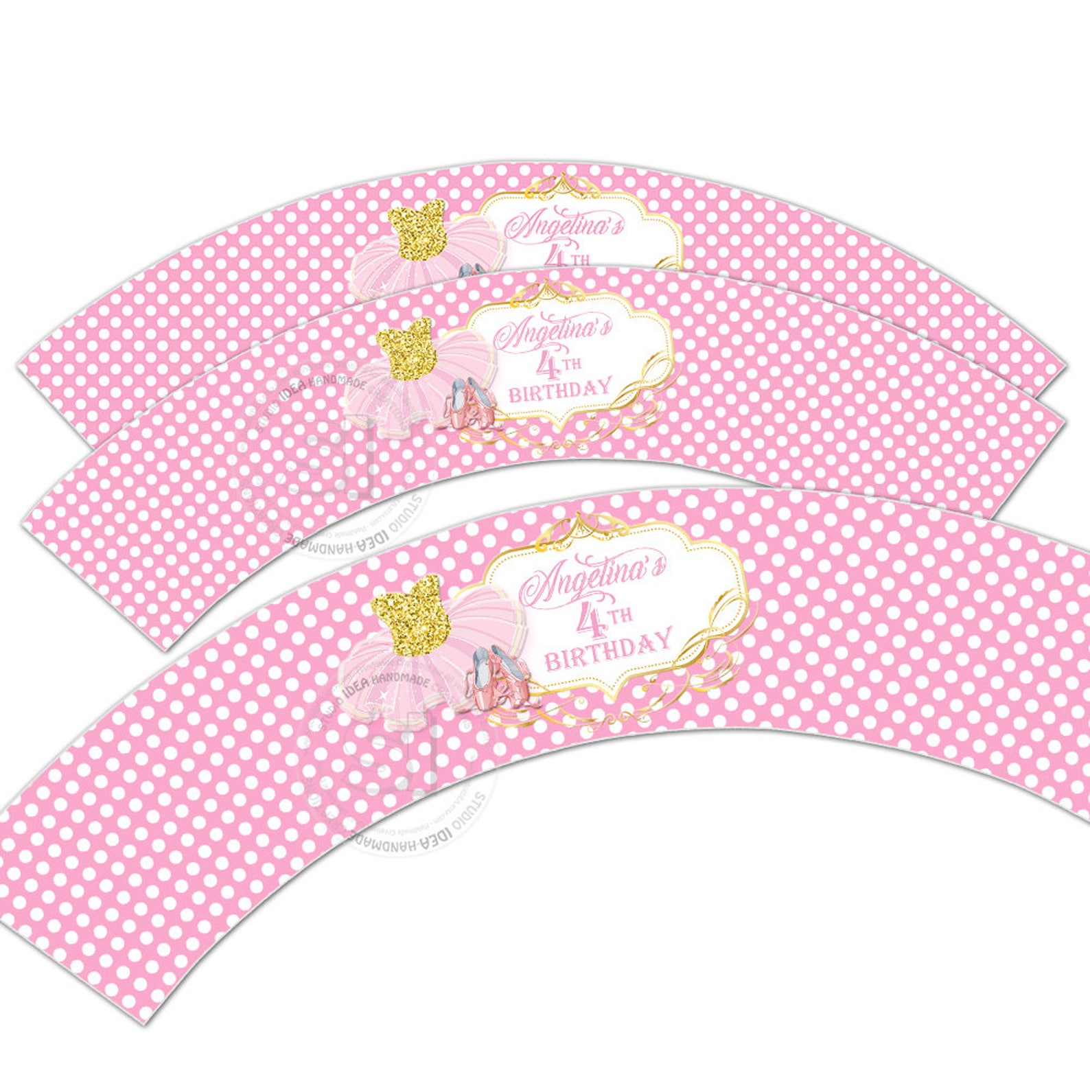 ballerina-tutu customized printable cupcake wrappers-personalized printable ballet-pink polka dots liners- you print-digital fil