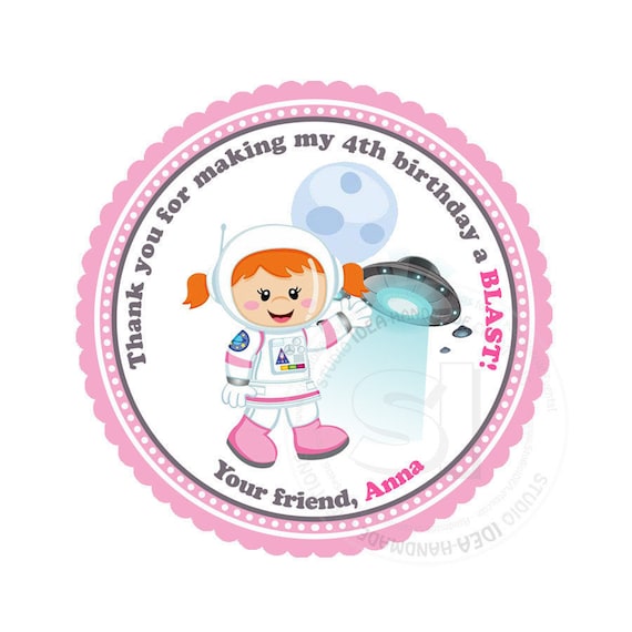 Custom Astronaut Girl Birthday Printable 2.5" Tags-Astronaut Space D.I.Y Tags- Personalized Stickers (You Print) 2.5" tags-Digital file Il_570xn