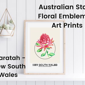Arte imprimível Waratah para o emblema floral do estado de Nova Gales do Sul, pôster de flores nativas australianas, Australiana, presente de decoração de parede atencioso