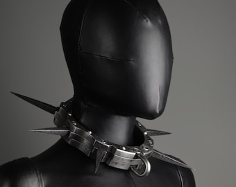 Spiked BDSM Collar, Heavy iron slave shackle, BDSM dungeon restraint, Playroom heavy equipment