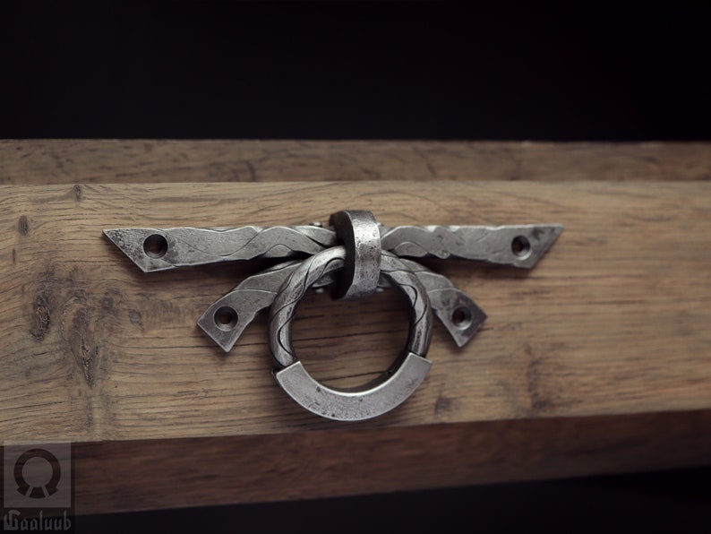 Wrought iron ring pull, Hand forged cabinet hardware, Bondage Bed restraint, Door handle 
