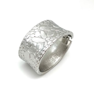 Pebble Design Cuff Bracelet //Scratched Rhodium Finish // Size 7&quot; to 8&quot; // Hinged // Ask About Wholesale