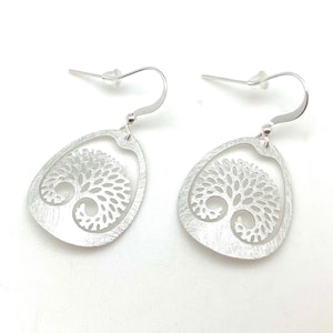 Silver Tree of Life Earrings // Brushed Silver Finish // Hypoallergenic // Tarnish Free // Stainless Steel Wires