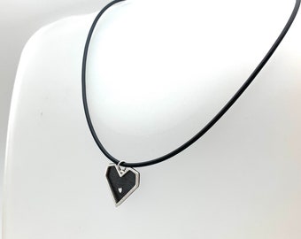 Black and Silver Heart Choker Necklace 16" to 19" // Two Tone Heart // Heart in Heart Valentine's //  Silver Plated Brass // Hypoallergenic