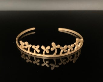 Gold Simple Cuff // Leaf Gold Matte Bracelet // Minimalist Cuff // Celtic // Clover // Adjustable 6.5” to 8” // 18k Gold Plated