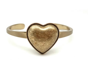 Matte Gold Heart Cuff Bracelet: Steampunk Brass Adjustable Bangle