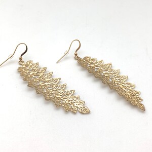 Gold Leaf Earrings // Matte Gold Long Leaf // Gold Fern // Lasercut // Lightweight // Hypoallergenic// Tarnish Free // Nickel Free