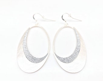 Silver CZ Hoop Earrings // Brushed Finish // Tarnish Resistant // Steel Ear Wires // Fashion Hoop Earrings