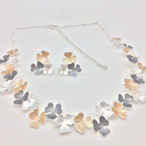 Clover Necklace with Earrings // Gold Silver and Rhodium Plated Brass // 16&quot;w3&quot;Extension