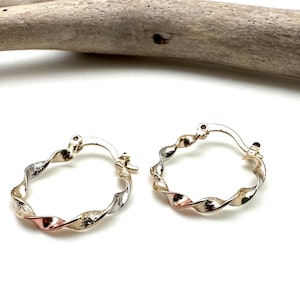 Tricolor Twisted Hoop Earrings 20mm // Best Seller Hoops // Tri tone // 18k Goldfill // Rose Gold, Gold, Silver Hoops // Hypoallergenic