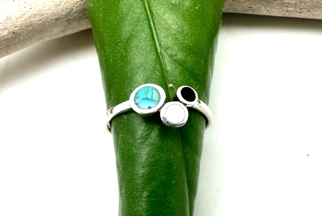 Turquoise Onyx Mother of Pearl Sterling Silver Stacking Ring - Etsy