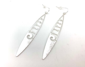 Silver Long Wave Earrings // Silver Wave Cut Out // Matte Silver // Laser cut Wave // Japanese Silver Leaf / Silver Plated Tarnish Free