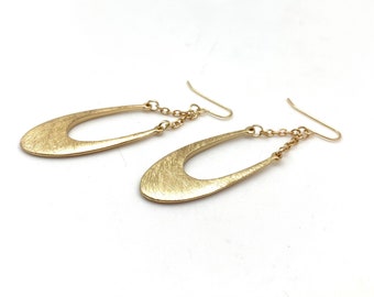Matte Gold Hoop Chain Earrings, Brushed Gold, Hypoallergenic