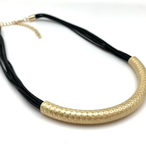 Gold Statement Necklace // Gold Black Cord Necklace // 18K Gold Plated Tarnish Free Hypoallergenic // Black Cord // 16&quot; plus 2&quot;