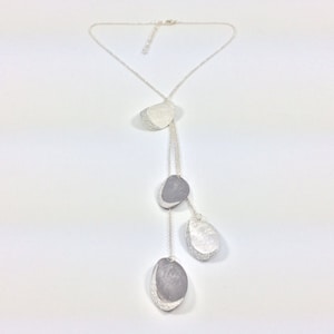 Silver and Black Lariat Style Necklace with Pave Sparkle//Hand Finished//Light Weight//Hypoallergenic//Tarnish Free