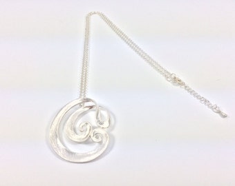 Silver Statement Necklace // Silver Wave Swirl Necklace // Brushed Silver Wave // 22" with 3" // Silver Plated Brass