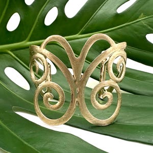 Gold Butterfly Swirl Cuff Bracelet // Brushed Gold Butterfly Cuff // Adjustable // Gold Plated Brass // Hypoallergenic