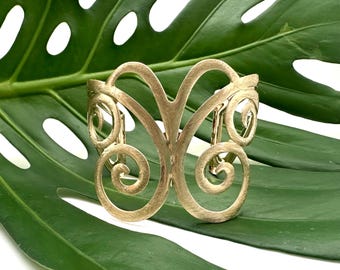 Gold Butterfly Swirl Cuff Bracelet // Brushed Gold Butterfly Cuff // Adjustable // Gold Plated Brass // Hypoallergenic