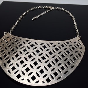 Silver Statement Necklace // Silver Diamond Origami Bib Necklace 17&quot; with 3&quot; // Silver Plated Brass Tarnish Free Hypoallergenic