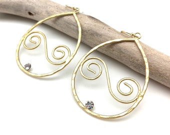 Matte Gold Teardrop Hoop Earrings, Tarnish Free