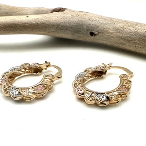 Tri color Medium Hoop Earrings // Best Seller Mix Metal Hoops // Petal // 18k Gold fill // Rose Gold, Gold, Silver Hoops // Hypoallergenic