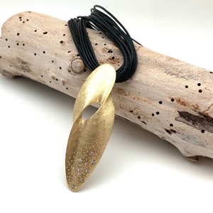 Matte Gold Abstract Necklace Black Cord // 20” plus 3&quot; // 18K Gold over Brass // Non Tarnishing Hypoallergenic // Black Wax Cord