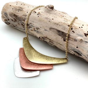 Rose Gold, Silver, Gold Tri-color Necklace / Multi Tone Chevron Necklace / Gold Plated Brass / Hypoallergenic / 16 Inches Plus 3&quot; Extension