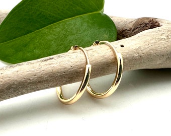 Gold Fill Endless Hoop Earrings, Skinny Continuous Hoops 16mm, 42