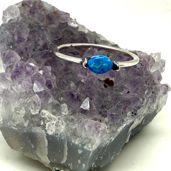 Blue Opal Minimalist Ring, 925 Sterling,  Stacking Ring, SR38