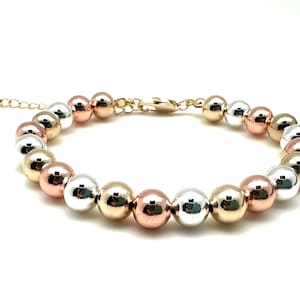 Tri Color Bracelet Ball Beads 7 to 8”// Gold Fill Light Beads Bracelet 6mm // Mix Metal Bead Bracelet // Gold Modern Bracelet 18K Gold Fill