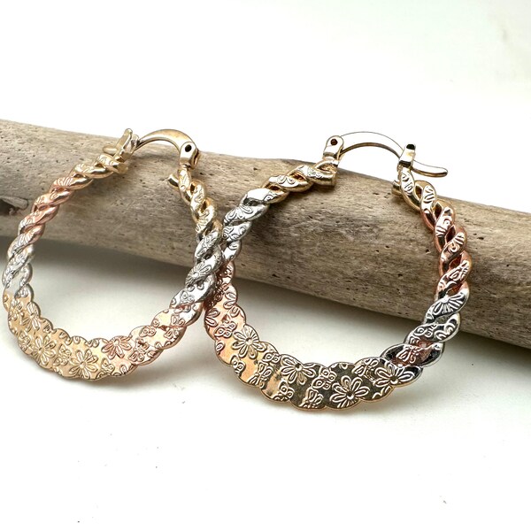 Tricolor Hoop Earrings 35mm / Tri Tone / Mix Metal Hoops / Rose Gold, Gold, Silver Earrings // 18k Goldfill // Gold Earrings