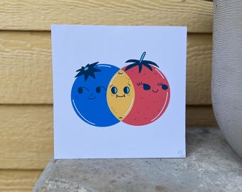 Niedliche Grundfarben Lebensmittel Früchte 20x20 pädagogisch Baby Säugling Tot Kleinkind Kinderzimmer Kunstdruck